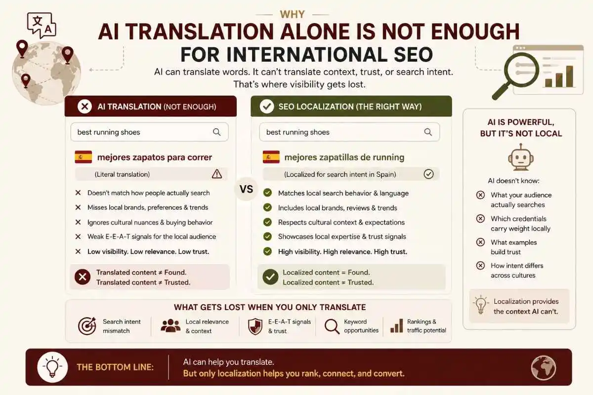 AI translation vs SEO localization - why translation alone falls short for international search