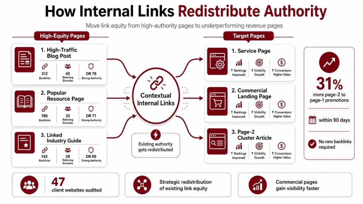 How internal links redistribute PageRank and link equity across your website